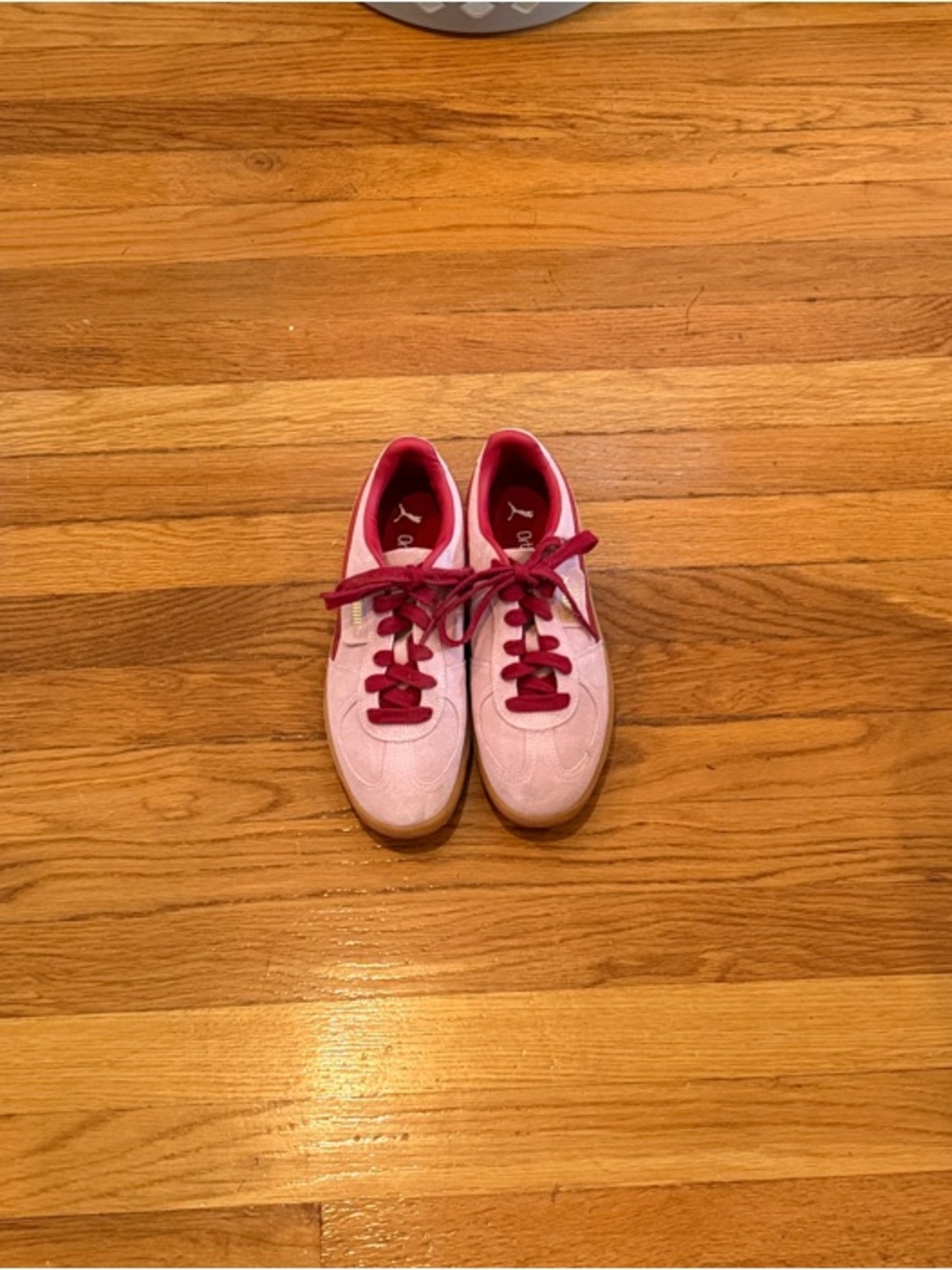 Puma Women's Pink Suede Sneakers with Burgundy Laces
